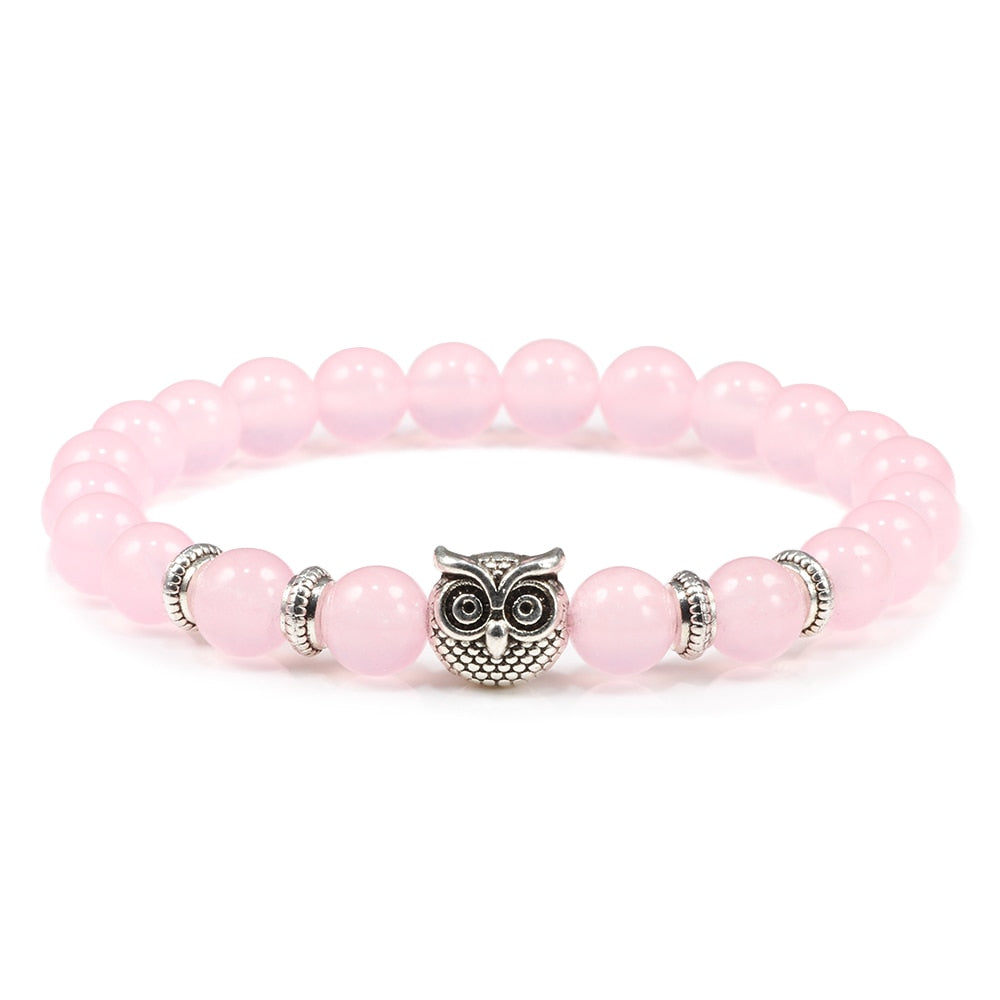 Black Lava Tiger Eye Weathered Stone Bracelets Bangles Classic Owl Beaded Natural Charm Bracelet for Women and Men Yoga Jewelry Pink Owl CHINA