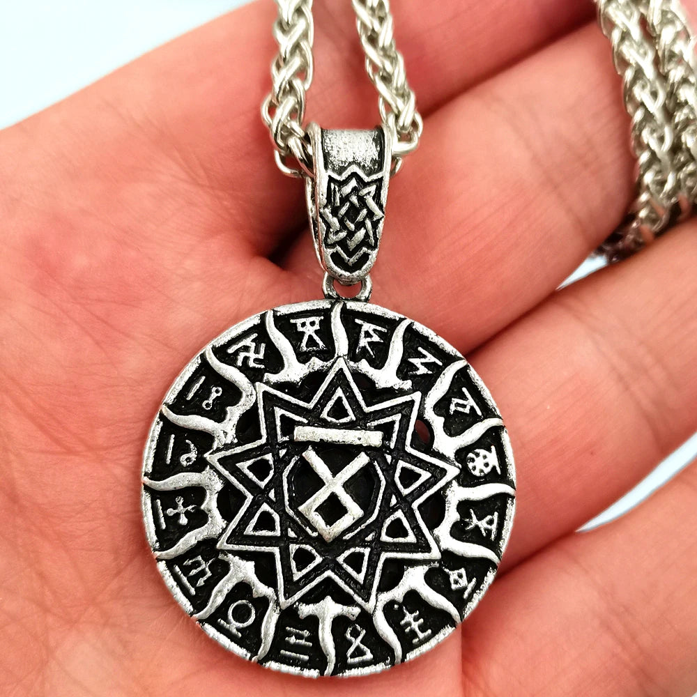 Slavic Kolovrat Wheel Amulet Pagan Pendant Necklace Viking Runes Star Of Russia Pentagram Talisman Vintage Jewelry Necklace