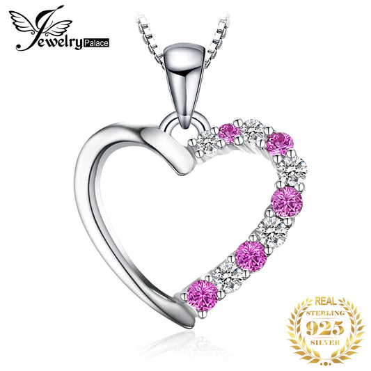 Jewelrypalace Heart Created Pink Sapphire 925 Sterling Silver Pendant Necklace for Women No Chain Yellow Gold Rose Gold Plated