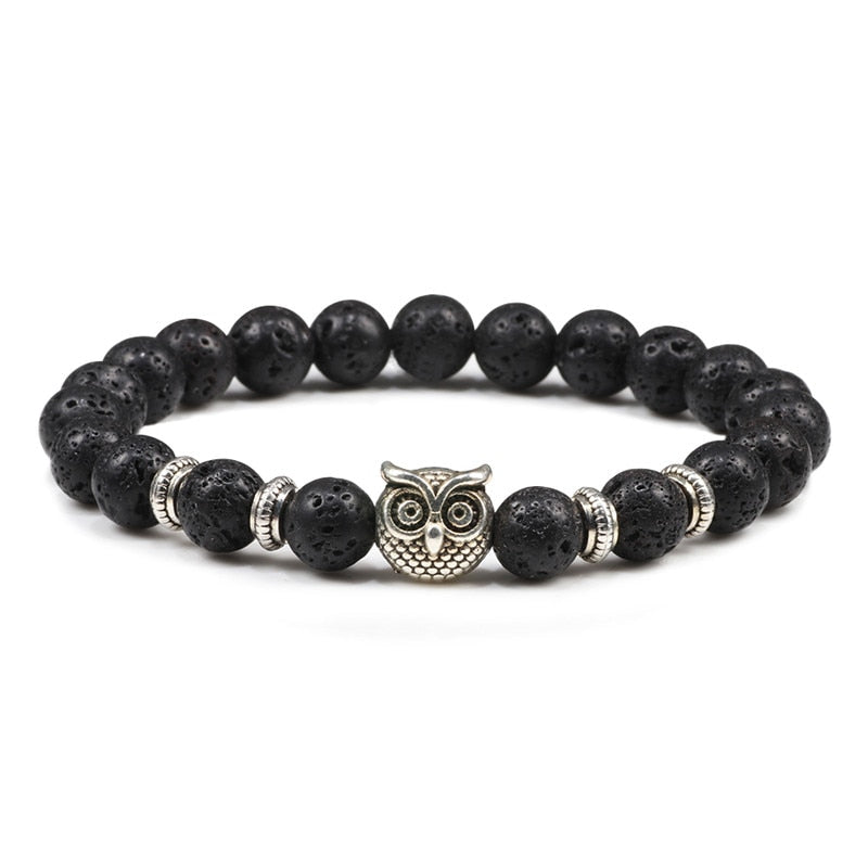 Black Lava Tiger Eye Weathered Stone Bracelets Bangles Classic Owl Beaded Natural Charm Bracelet for Women and Men Yoga Jewelry Lava Stone Owl CHINA
