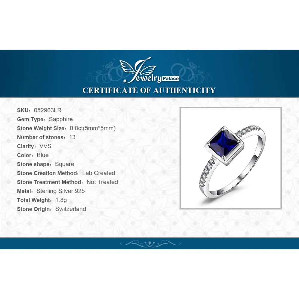 JewelryPalace Square Created Blue Sapphire 925 Sterling Silver Ring for Women Fashion Fine Jewelry
