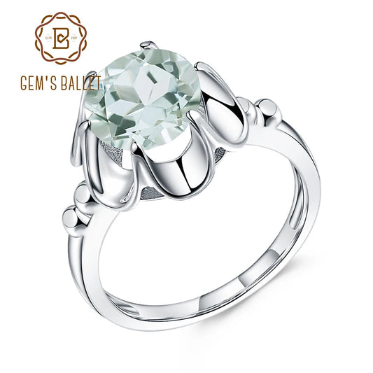 GEM'S BALLET 2.73Ct Natural Green Amethyst Engagement Ring For Women 925 Sterling Silver Gemstone Finger Rings Fine Jewelry