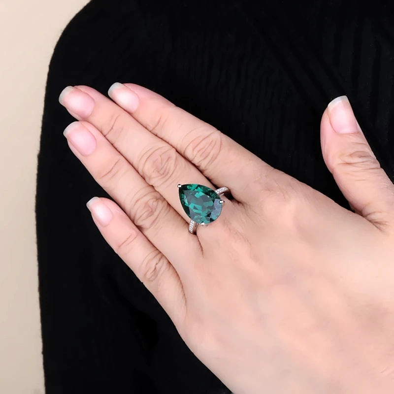 Gem's Ballet Luxury 10.68Ct Created Green Emerald Cocktail Ring Genuine 925 Sterling Silver Rings for Women Fine Jewelry