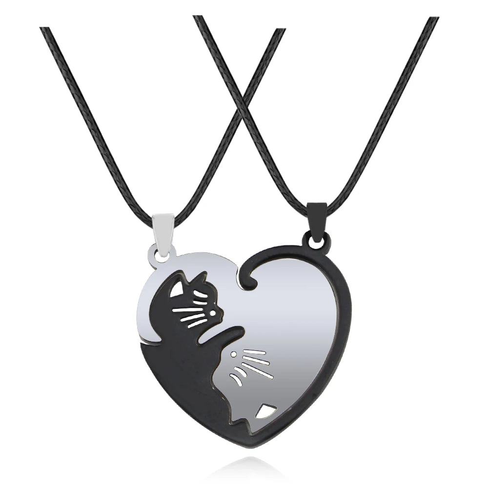 Cat Couple Necklaces For Lovers Yin Yang Animal Pendant Necklace Heart Couples Friendship Jewelry for Lovers Best Friends Gift