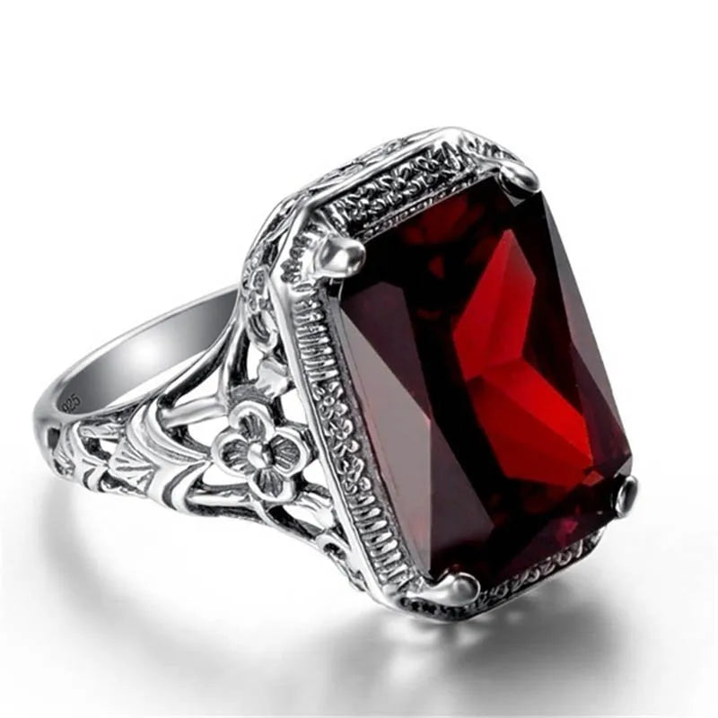 Cellacity Geometry Ruby Ring for Women Silver 925 Jewelry Rectangle Gemstones Luxury Design Female Anniversary Party Accessory