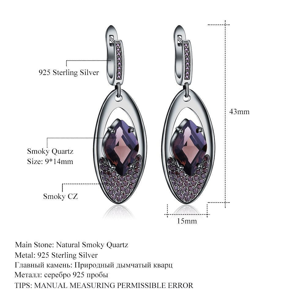 GEM'S BALLET New Natural Smoky Quartz Gemstone Earrings 925 Sterling Sliver Vintage Gothic Drop Earrings For Women Fine Jewelry Smoky Quartz