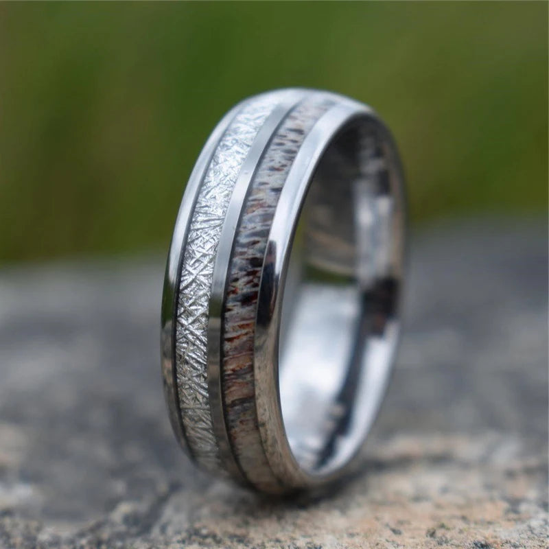 Fashion 8MM Rose Gold Color Stainless Steel Rings For Men Women Colorful Abalone Shell  Inlaid Men Rings Wedding Party Jewelry