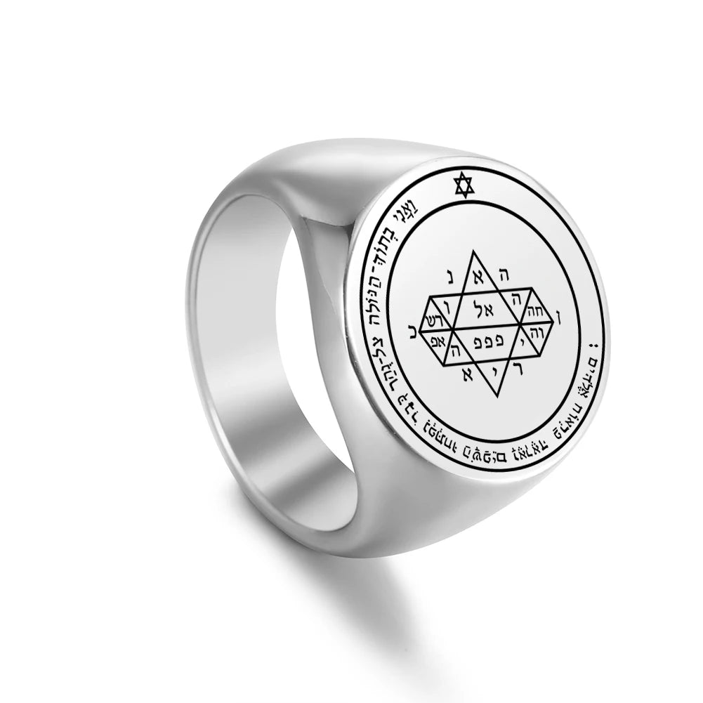 Dawapara Solomon Rings for Men Talisman Key of Solomon Amulet Punk Ring Stainless Steel Jewelry