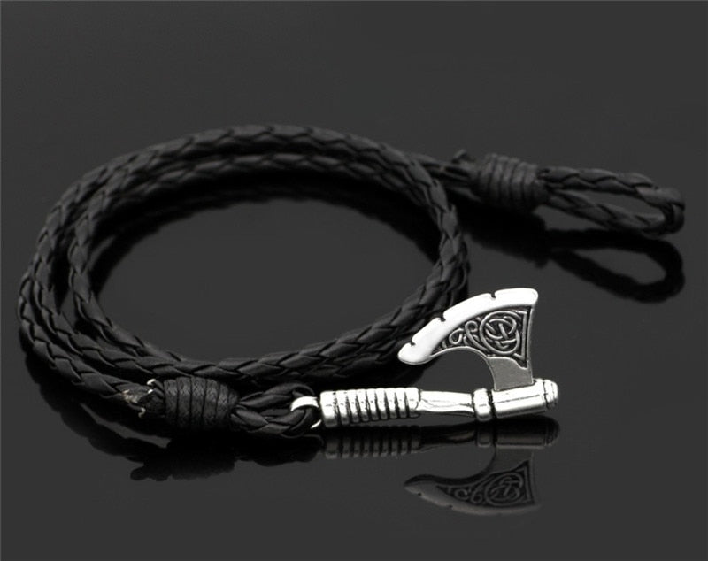 Men&#39;s Viking Celtic Wolf Raven Axe Bracelet Odin Symbol scandinavian Rune Charm Leather Rope Bracelet Male Norse Amulet Jewelry