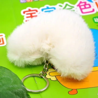 Fluffy pompom Keychain Gifts for Women Soft Heart Shape Pompon Fake Rabbit Key Chain Ball Car Bag Accessories Key Ring HJ-7