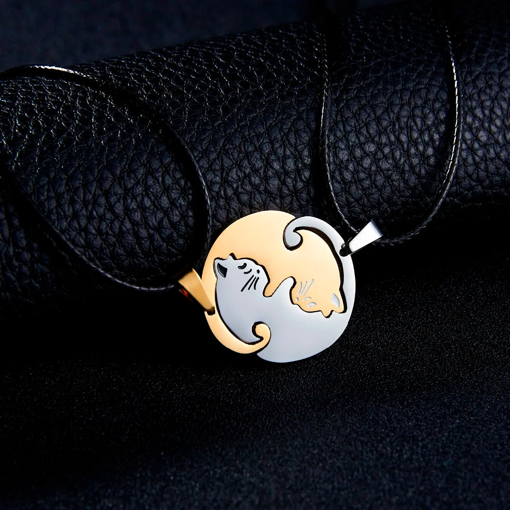 Cat Couple Necklaces For Lovers Yin Yang Animal Pendant Necklace Heart Couples Friendship Jewelry for Lovers Best Friends Gift