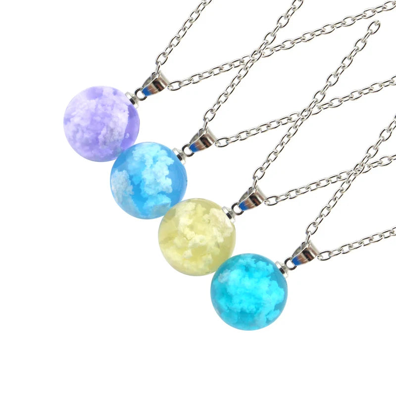 Transparent Resin Rould Ball Moon Pendant Necklace Women Blue Sky White Cloud Chain Necklace Fashion Jewelry Gifts Accessories