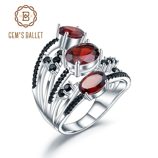 GEM'S BALLET 925 Sterling Silver Stackable Anniversary Ring 4.0Ct Natural Red Garnet Birthstone Rings For Women Fine Jewelry