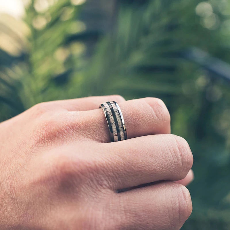 Fashion 8mm Deer Antler Black Titanium Stainles Steel Rings For Men Women Forest Elk Antler Ring Wedding Ring Men Wedding Band