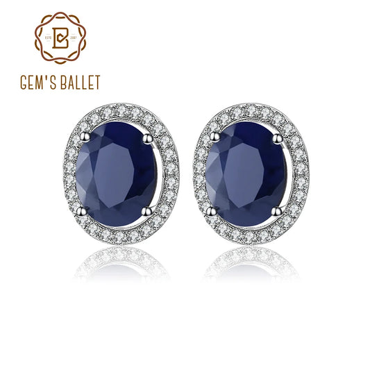 GEM'S BALLET 7x9mm Natural Blue Sapphire 925 sterling silver Gemstone Stud Earrings Vintage Fine Jewelry Women Gift Fashion