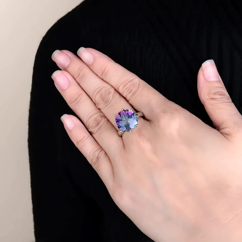 GEM'S BALLET Classic Natural Rainbow Mystic Quartz Ring 925 Sterling Silver For Women Wedding Engagement Rings Fine Jewelry