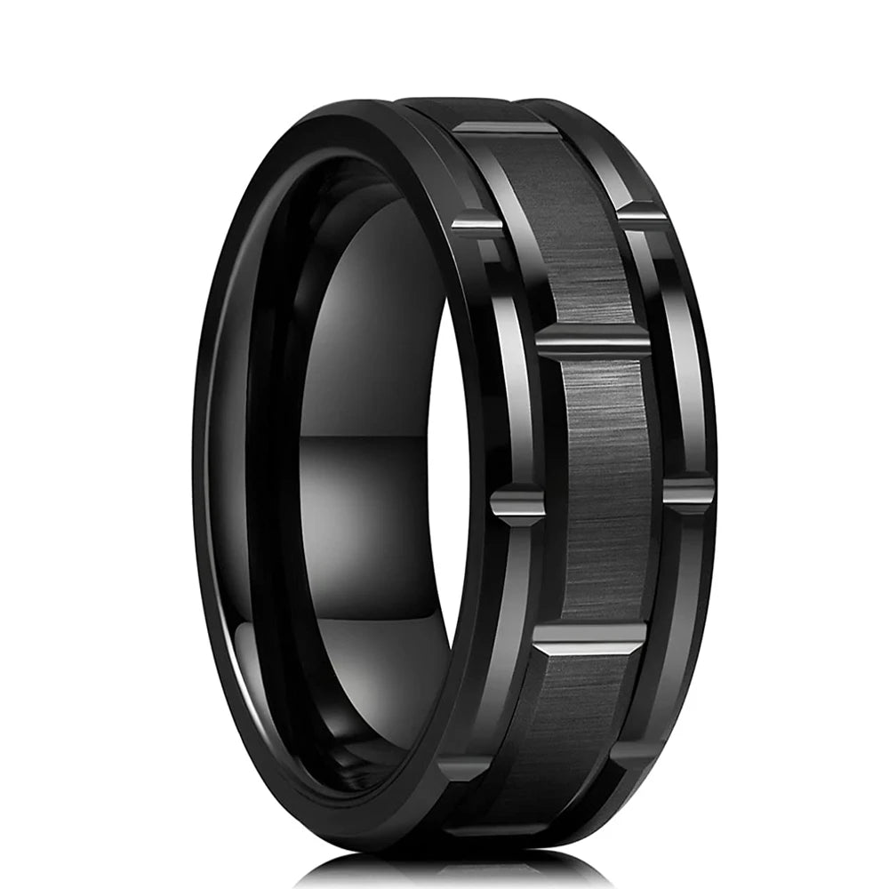 Fashion Black Stainless Steel Rings for Men With Guitar String Inlay Guitarist Ring For Musician Wedding Jewelry