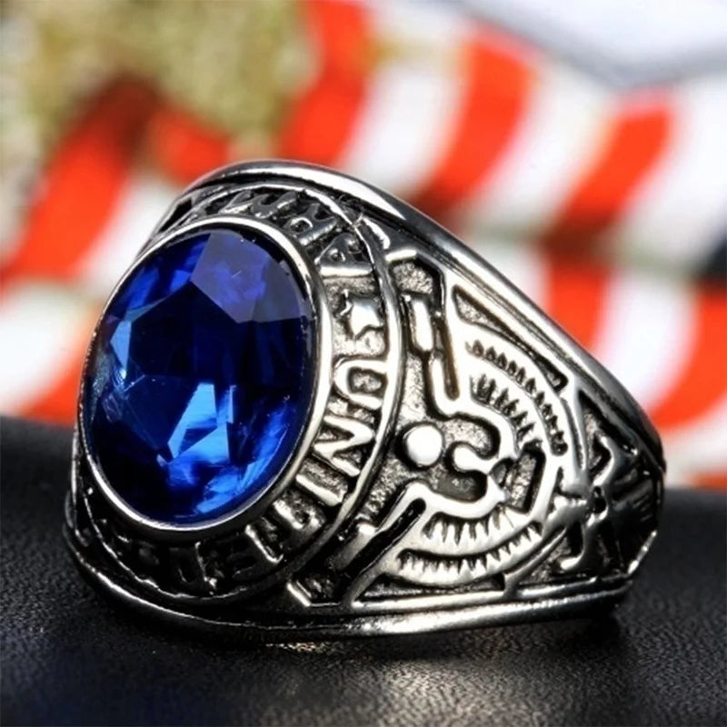 Vintage American Soldiers Eagle Totem Ring for Men Metal Crystal Inlaid Rings Bohemian Male Ring Gifts Accessories 2021 Jewelry