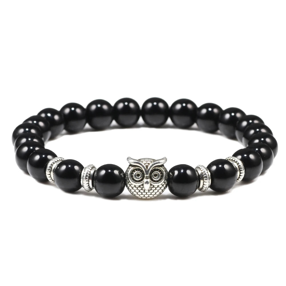 Handmade Yoga Owl Natural Stone Beaded Strand Charm Bracelets Men Women Jewelry Bracelet Bangles Buddha Best Gift Pulsera Hombre