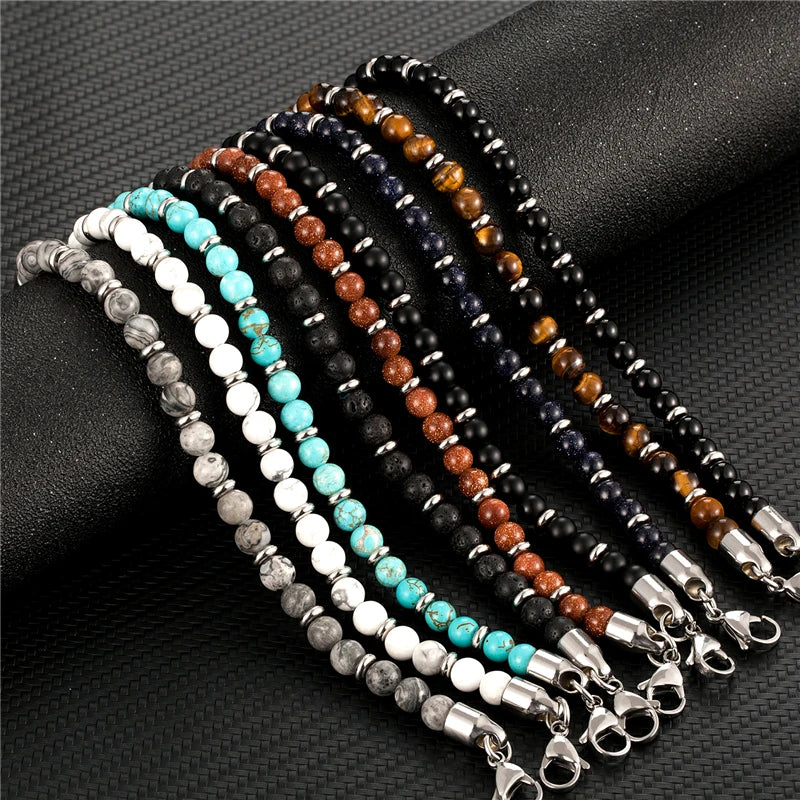 6mm Tiger Eye Beads Strand Bracelets Men Women Charm Stainless steel Chain Colorful Natural Stone Bracelet Male Jewelry Gift New