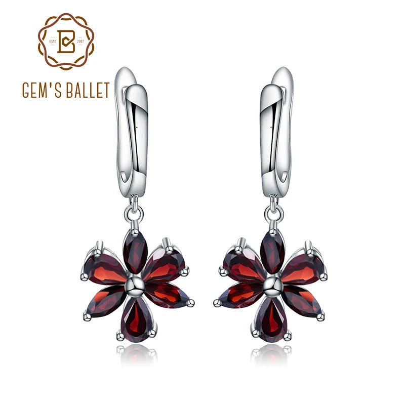 Gem's Ballet Solid 925 Sterling Silver Fine Jewelry Flower Design Garnet Stone Gorgeous Drop Earrings For Women United States