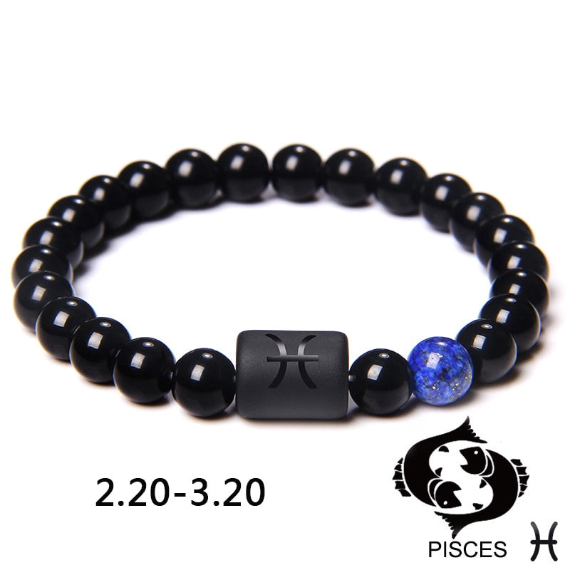 12 Zodiac Signs Couples Bracelet Natural Stone Beaded Charm Bracelet Best Friend Leo Virgo Libra Stretch Bracelet for Men Women Pisces