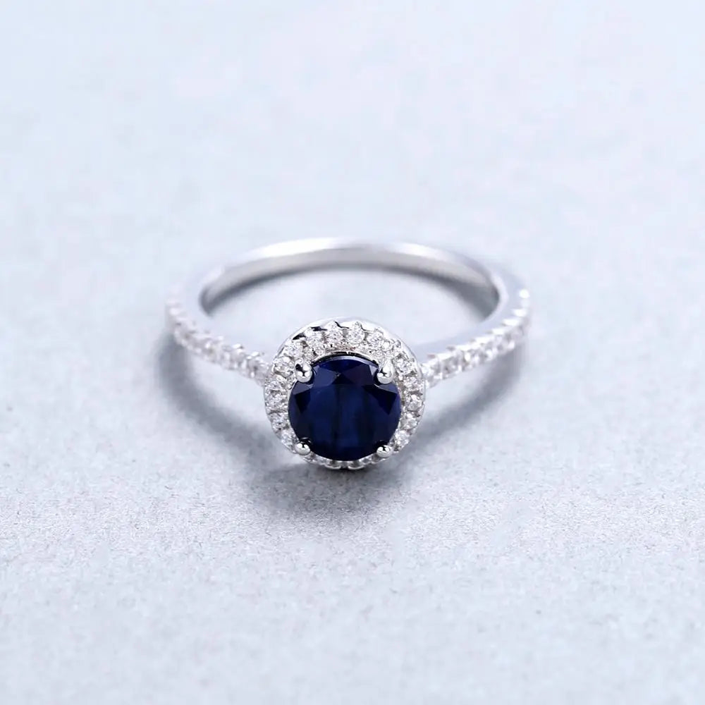 Gem's Ballet 1.84Ct Natural Blue Sapphire Halo Engagement Ring For Women 585 14K 10K 18K Gold 925 Silver Ring Fine Jewelry 925 Sterling Silver Blue Sapphire