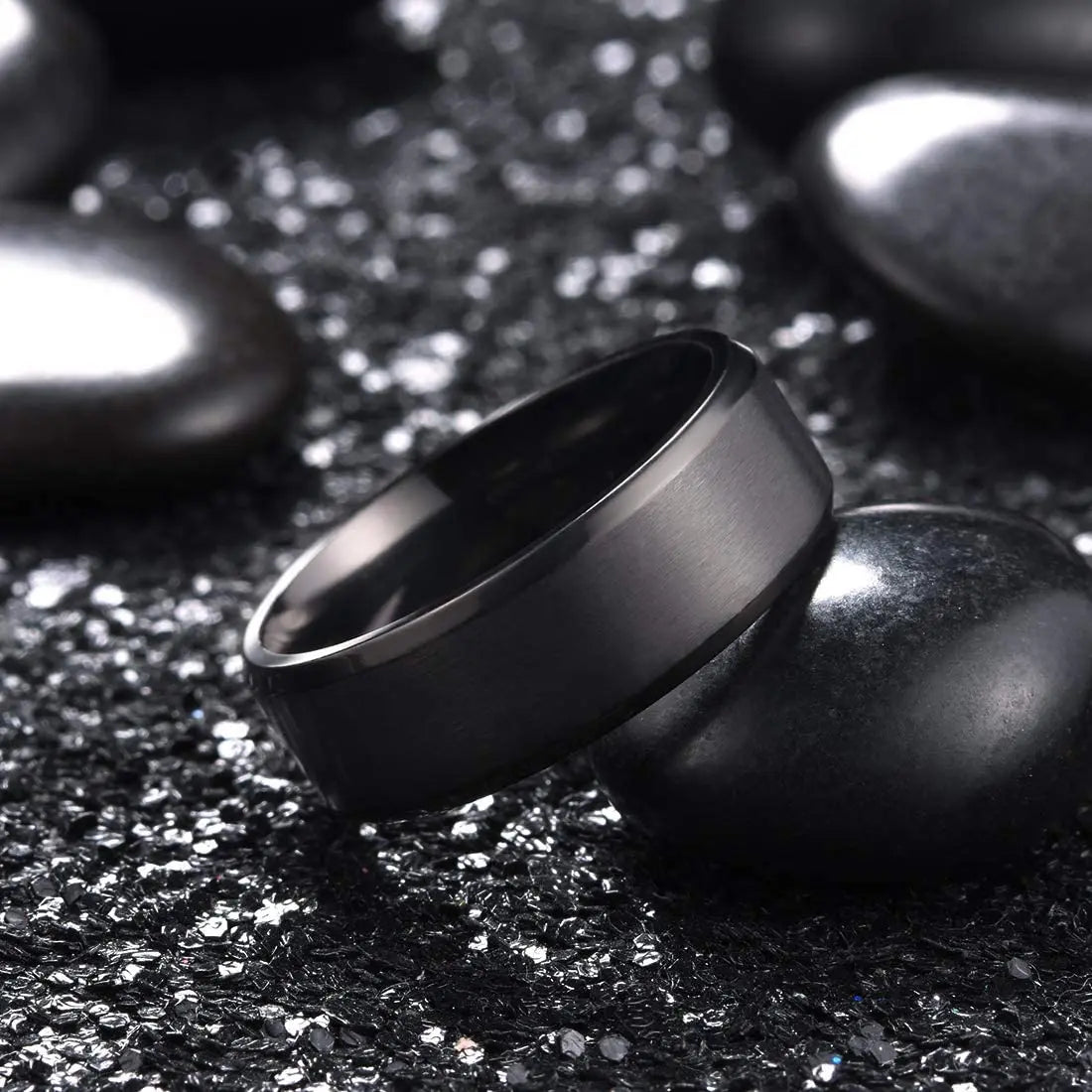 Fashion 8mm Black Polished Finish Tungsten Wedding Ring For Men Inlaid Zirconia Stainless Steel Engagement Ring Men Wedding Band
