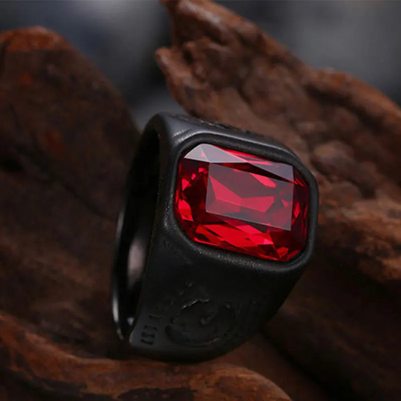 Fashion Red Stone Crystal Black Finger Rings For Men Women Gothic Punk Wedding Ring Party Jewelry Wholesale