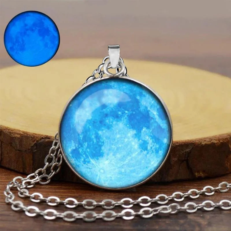 Transparent Resin Rould Ball Moon Pendant Necklace Women Blue Sky White Cloud Chain Necklace Fashion Jewelry Gifts Accessories ROSE GOLD COLOR