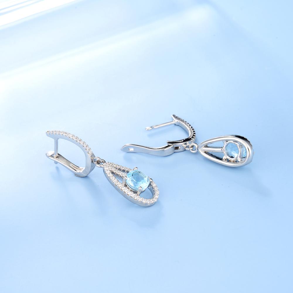 GEM'S BALLET Natural Sky Blue Topaz Elegant Dangle Earrings For Women Jewelry 925 Sterling Silver Gemstone Stud Earrings