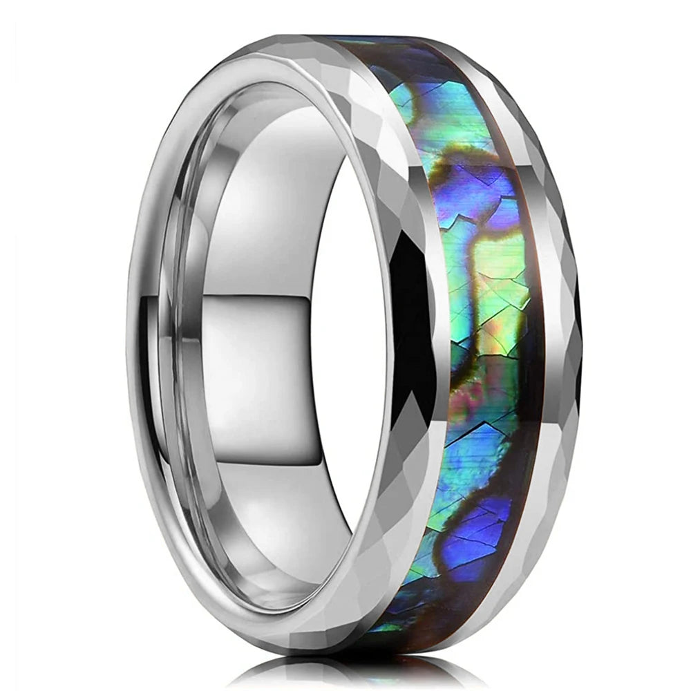 2025 Trendy 8mm Black Titanium Wedding Stainless Steel Rings For Men Inlay Colorful Abalone Shell Ring Men Wedding Band Jewelry