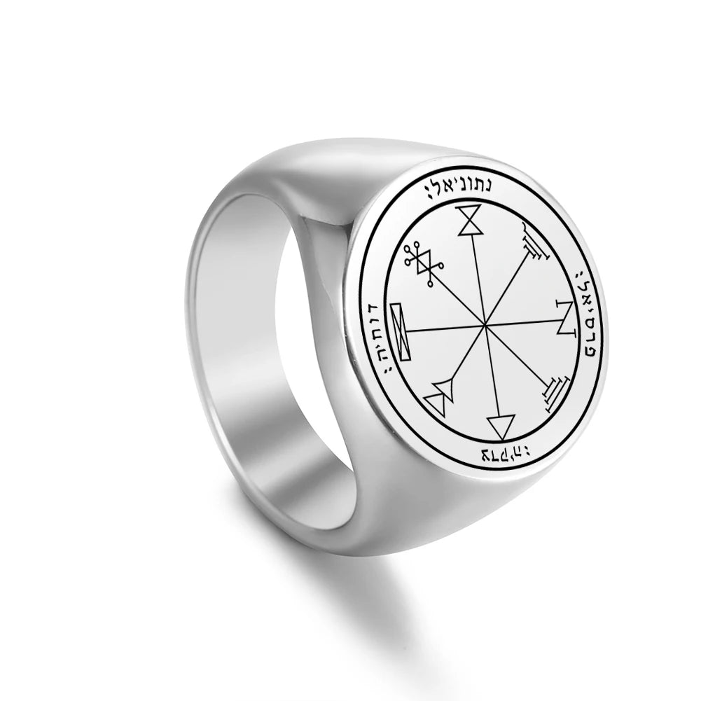 Dawapara Solomon Rings for Men Talisman Key of Solomon Amulet Punk Ring Stainless Steel Jewelry