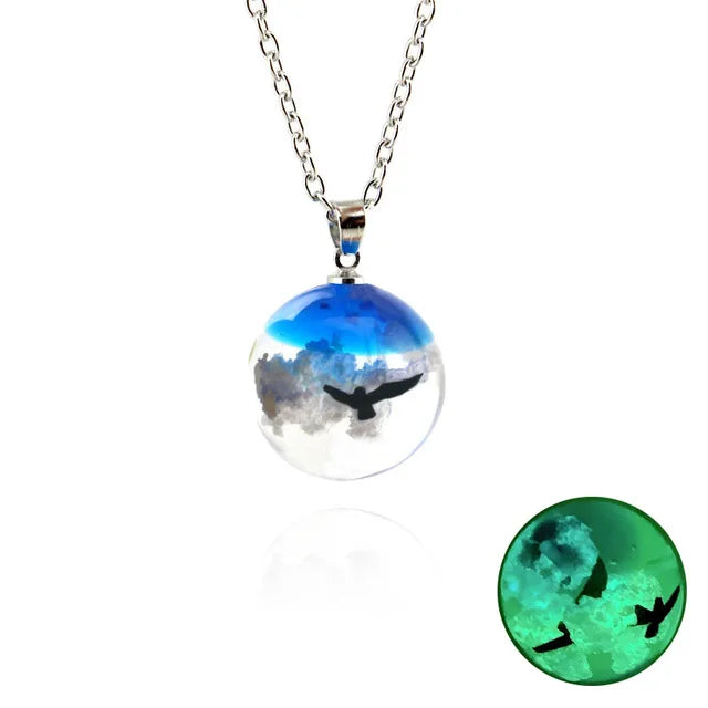 Chic Transparent Resin Rould Ball Moon Pendant Necklace Women Blue Sky White Cloud Chain Necklace Fashion Jewelry Gifts for Girl 6