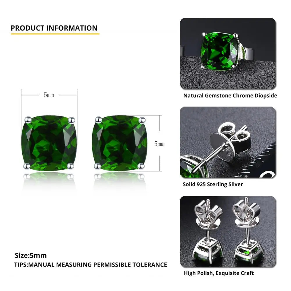 Hutang Cushion 5.0mm Genuine Diopside Stud Earrings 925 Sterling Silver Kid Earrings Korean Earings Gemstone Girls Jewelry 2020