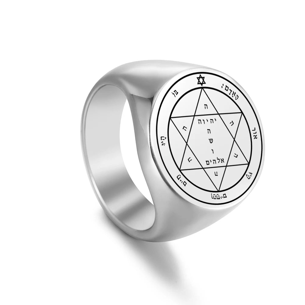Dawapara Solomon Rings for Men Talisman Key of Solomon Amulet Punk Ring Stainless Steel Jewelry