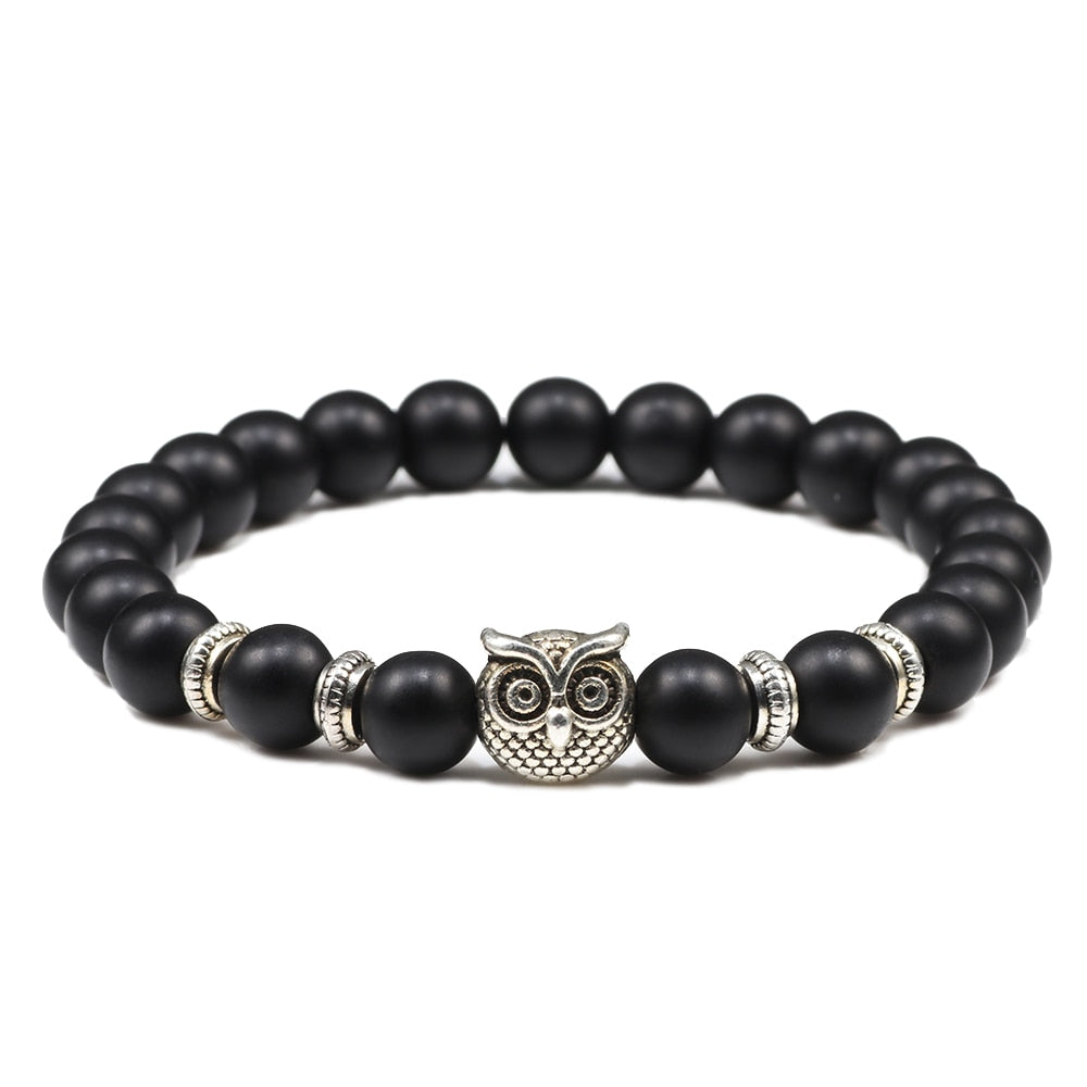 Black Lava Tiger Eye Weathered Stone Bracelets Bangles Classic Owl Beaded Natural Charm Bracelet for Women and Men Yoga Jewelry Matte Owl CHINA
