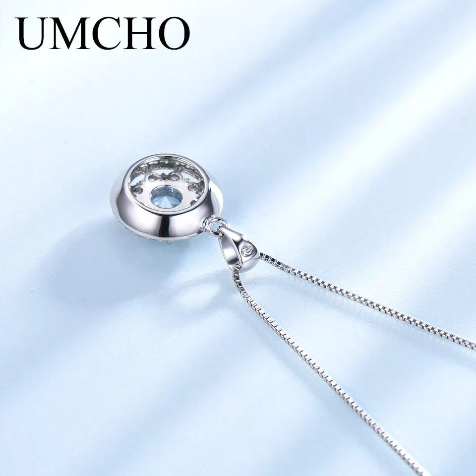 UMCHO 925 Sterling Silver Leaf Blue Pendant Necklace Gemstone For Girl Gift Women for Fine Jewelry