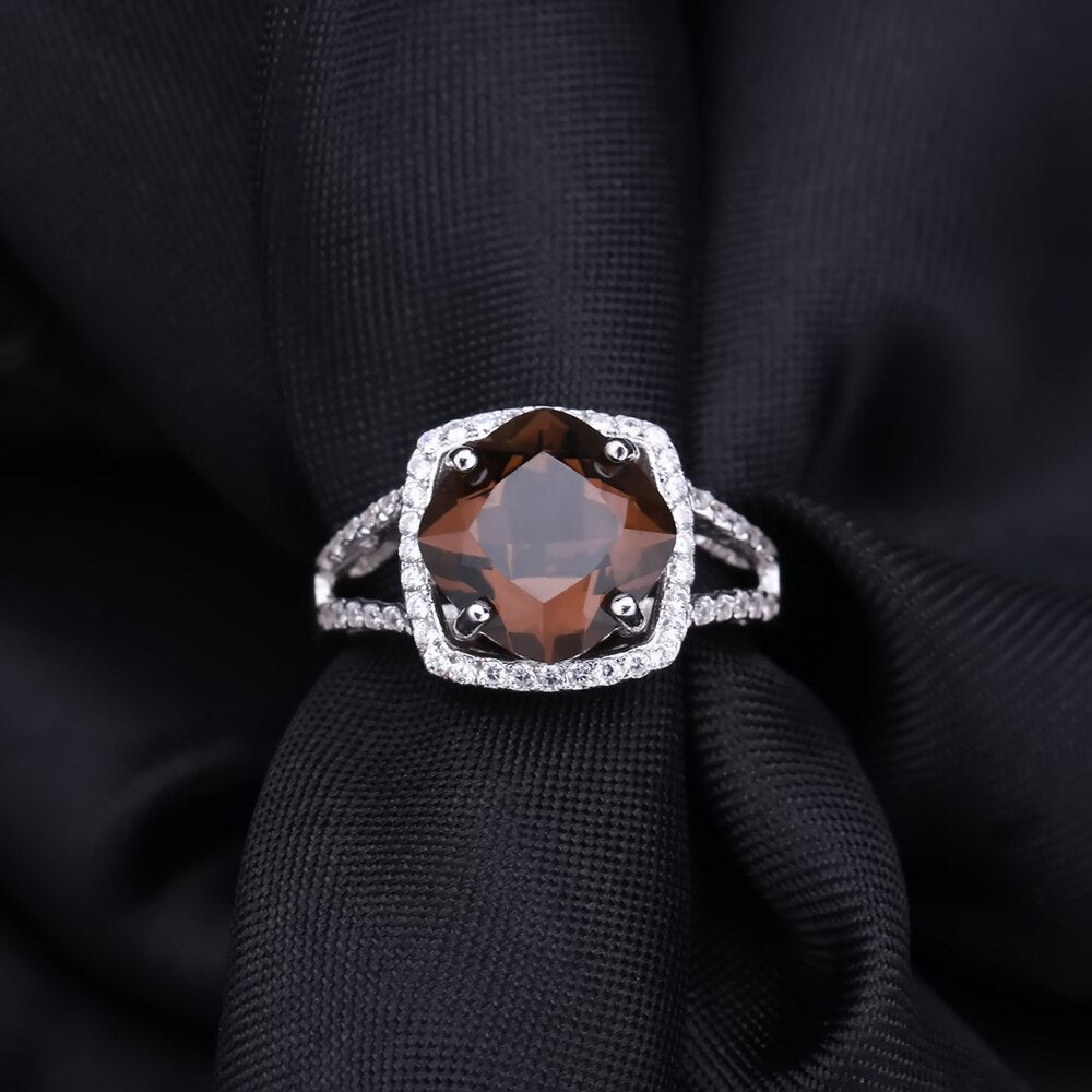 GEM&#39;S BALLET 925 Sterling Silver Earrings Ring Pendant Set Jewelry Natural Geometric Smoky Quartz Jewelry Set For Women Wedding