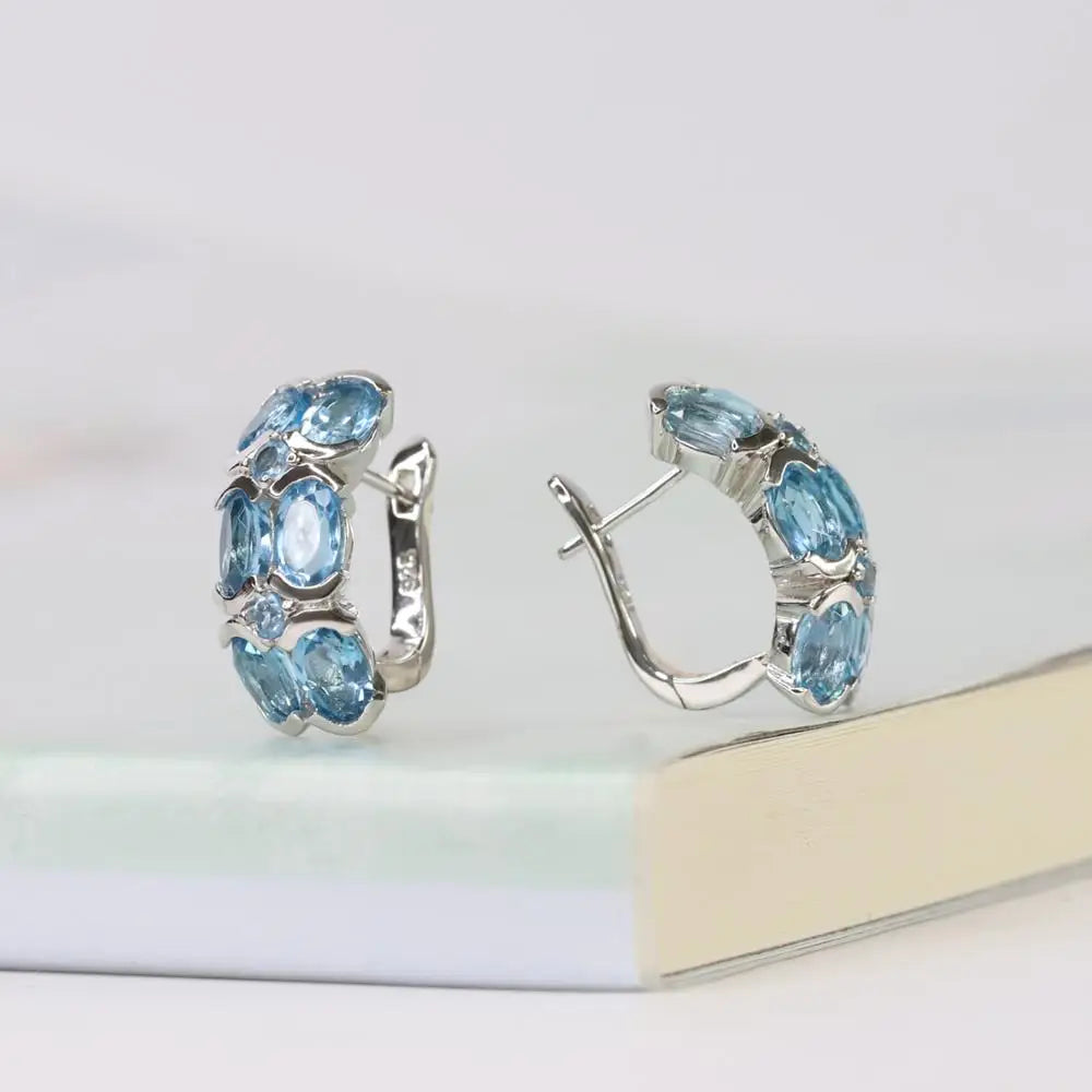 GEM'S BALLET Natural Garnet Gemstone Earrings 925 Sterling Silver Mona Lisa Clip Earrings for Women Wedding Jewelry Bijouterie Swiss Blue Topaz CHINA