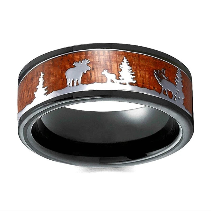 2025 Trendy 8mm Black Titanium Wedding Stainless Steel Rings For Men Inlay Colorful Abalone Shell Ring Men Wedding Band Jewelry