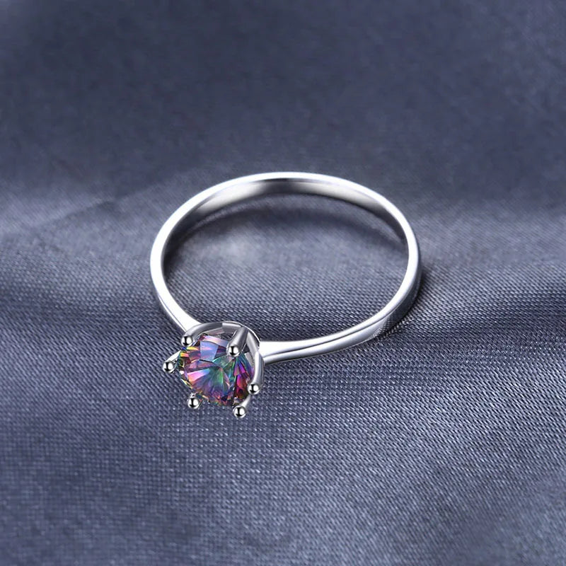 Cellacity Genuine Rainbow Mystic Topaz Ring 925 Sterling Silver Rings for Women Engagement Ring Silver 925 Gemstones Jewelry