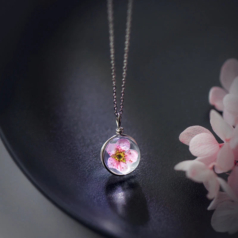 Modian Charm Luxury Round Peach Flower Pendant Necklaces For Women 100% 925 Sterling Silver Fashion Chain Fine Jewelry Bijoux Default Title