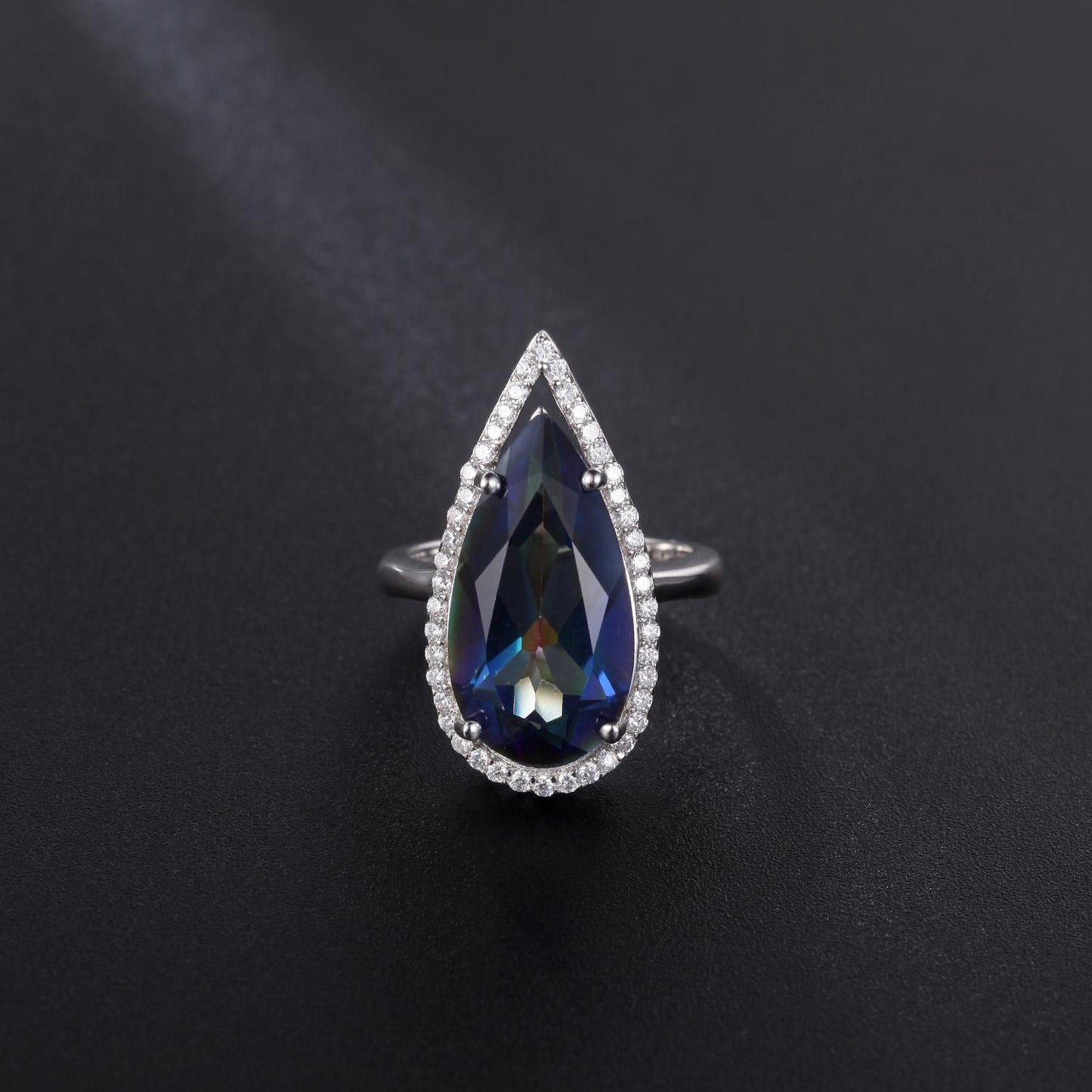 GEM&#39;S BALLET 925 Sterling Silver Water Drop Cocktail Ring 7.89ct Natural Mystic Quartz - Blueish Rings For Women Fine Jewelry