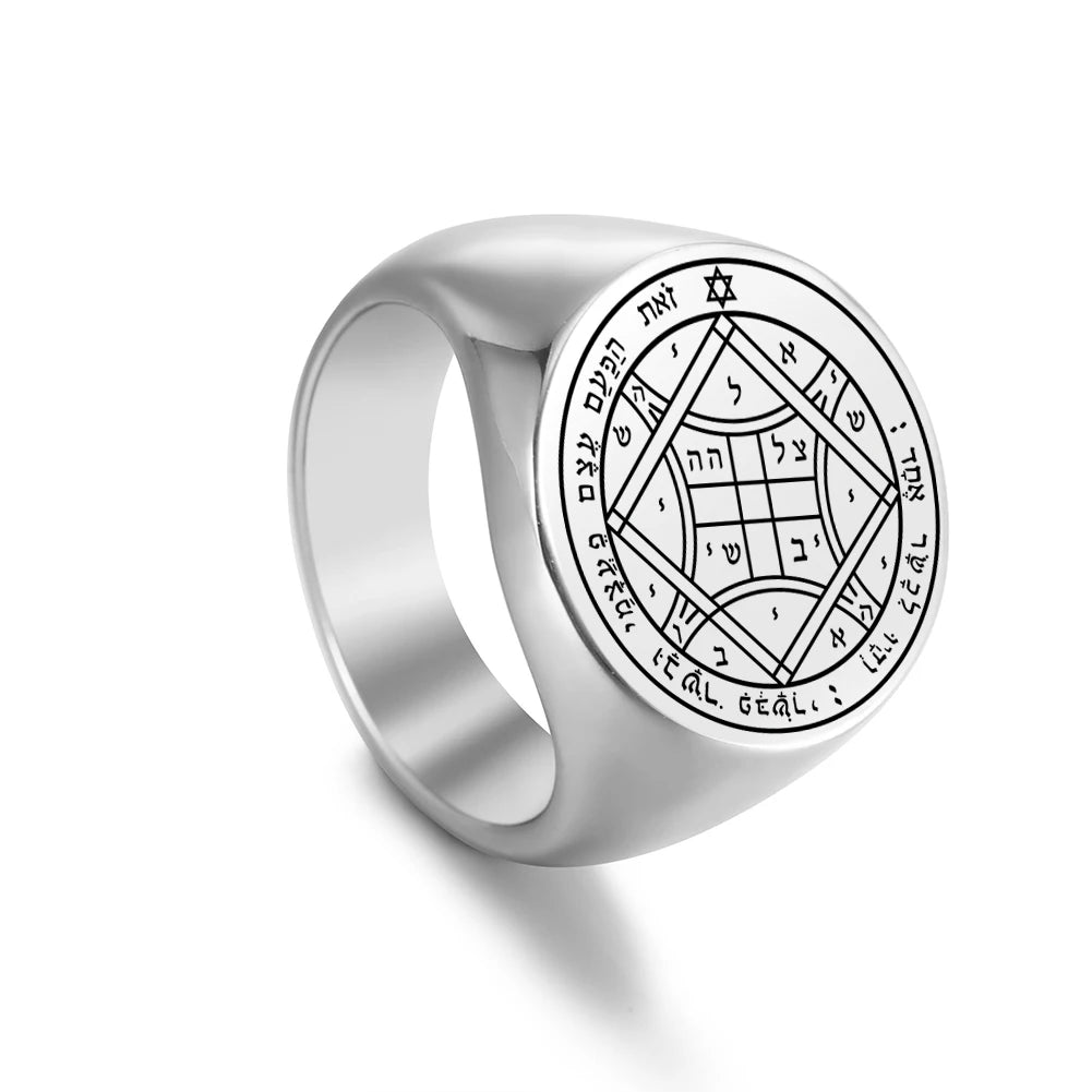 Dawapara Solomon Rings for Men Talisman Key of Solomon Amulet Punk Ring Stainless Steel Jewelry