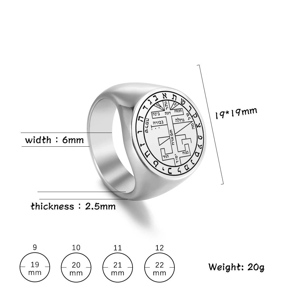 Dawapara Solomon Rings for Men Talisman Key of Solomon Amulet Punk Ring Stainless Steel Jewelry