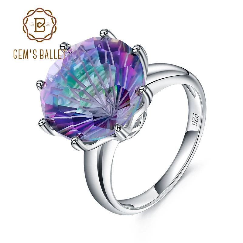 GEM'S BALLET Classic Natural Rainbow Mystic Quartz Ring 925 Sterling Silver For Women Wedding Engagement Rings Fine Jewelry