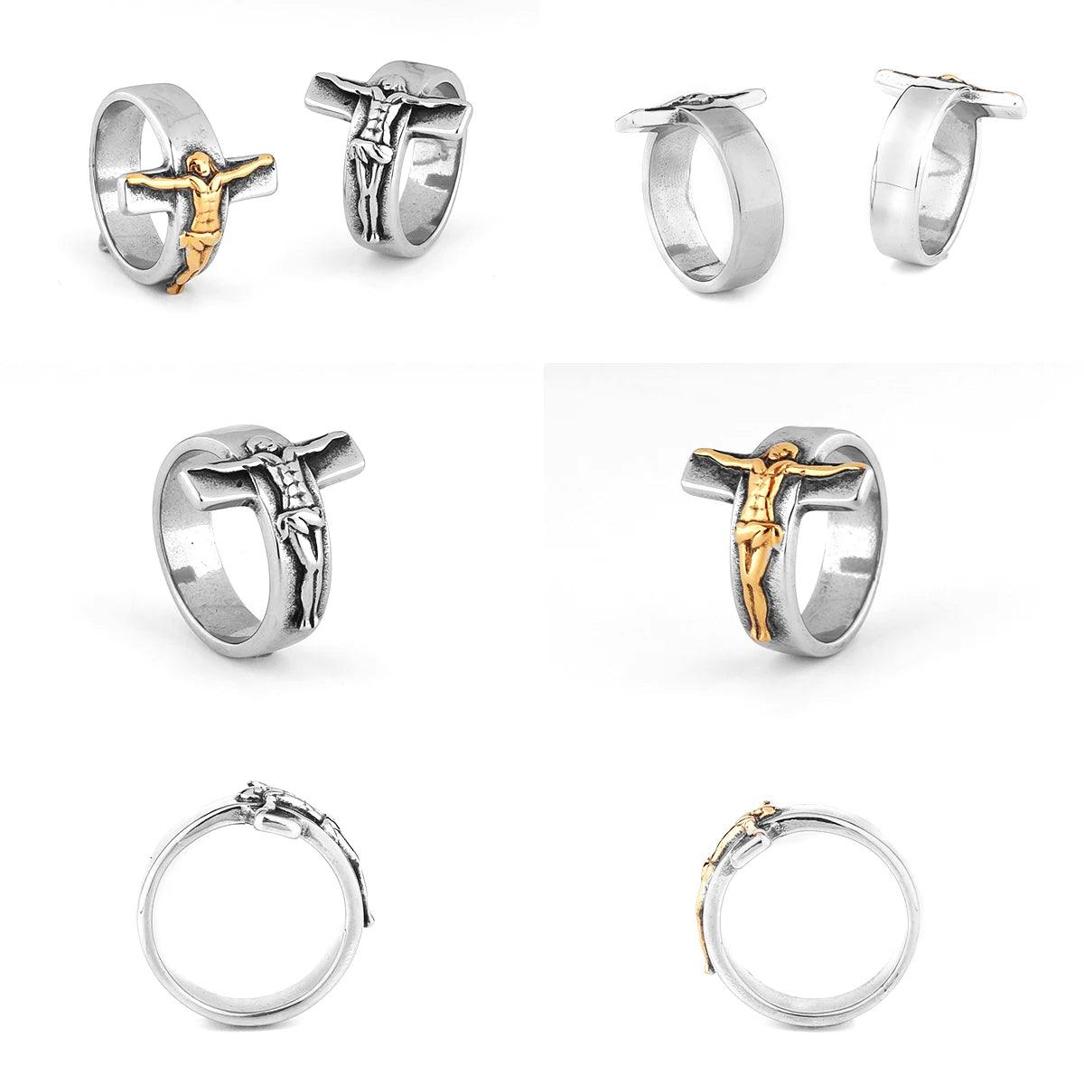 Stainless Steel Catholic Christian Cross Faith Amulet Ring Women Men Unisex Ring Multi Style Finger Jewelry Creative Gift
