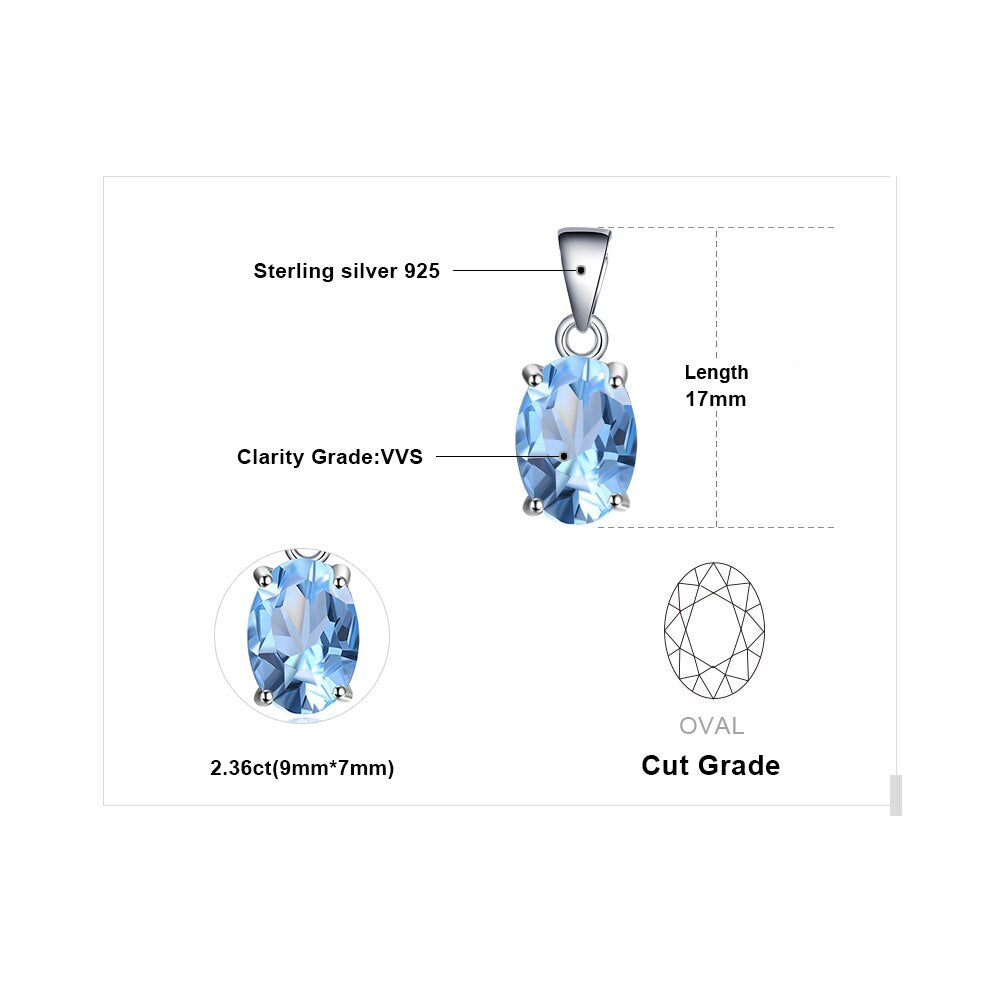 JewelryPalace Genuine Natural Oval Blue Topaz Pendant Necklace 925 Sterling Silver Women Gemstone Statement Necklace No Chain