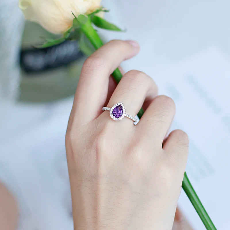 Gem's Ballet 1.08Ct Natural Amethyst Purple Romantic Wedding Engagement Rings For Women 925 Sterling Silver Ring Fine Jewelry